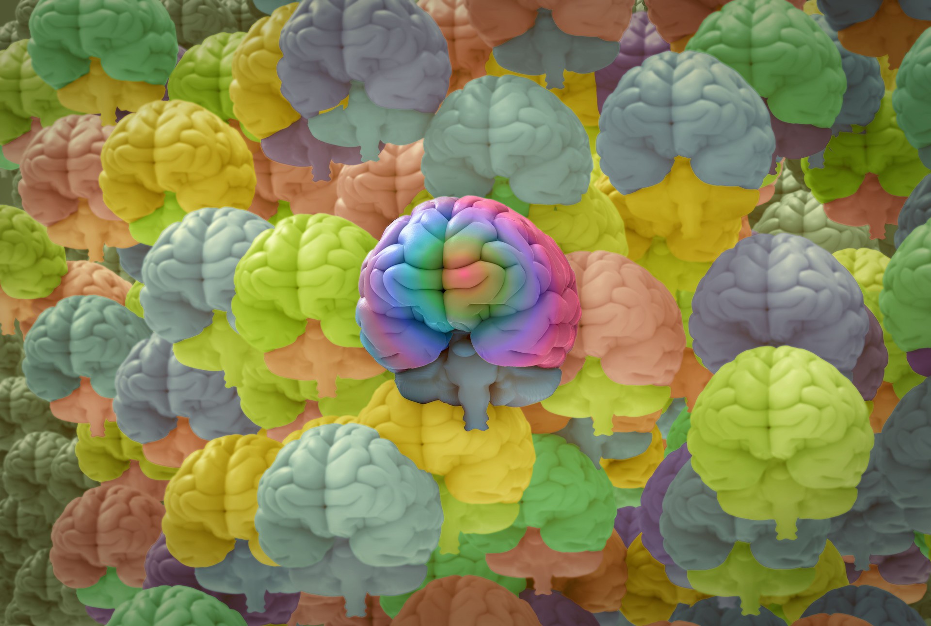 3D rendering crowd of human brains illustration